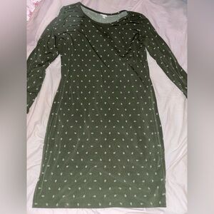 LuLaRoe Debbie Olive Leaf Print Long Sleeve Dress